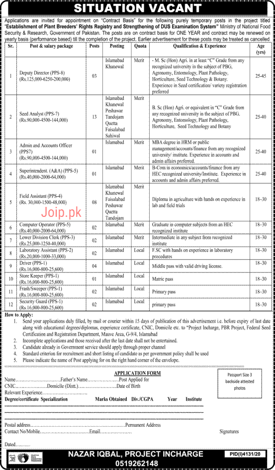 Ministry of National Food Security & Research Islamabad Jobs