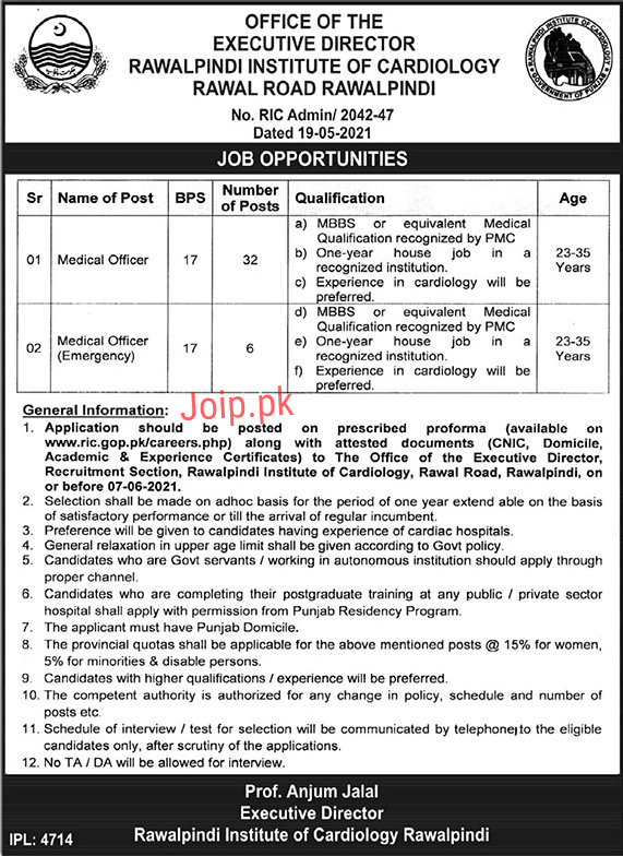 RIC Jobs 2021 Rawalpindi Institute of Cardiology (38+ Vacancies)