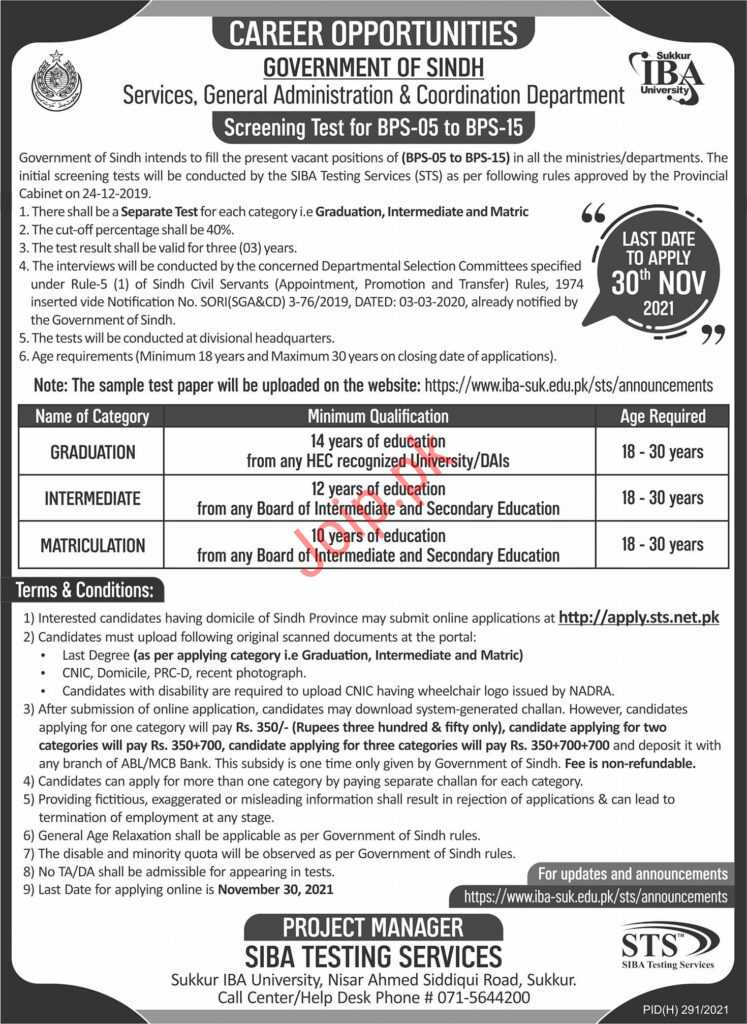 Government of Sindh Jobs 2023 by Govt of Sindh