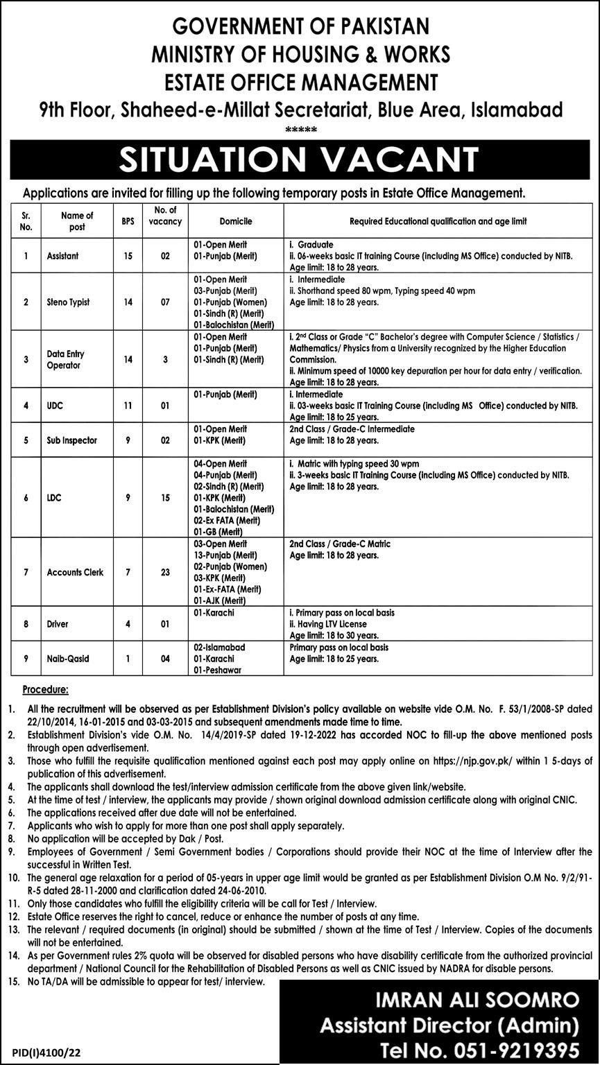 Ministry of Housing and Works Jobs January 2023