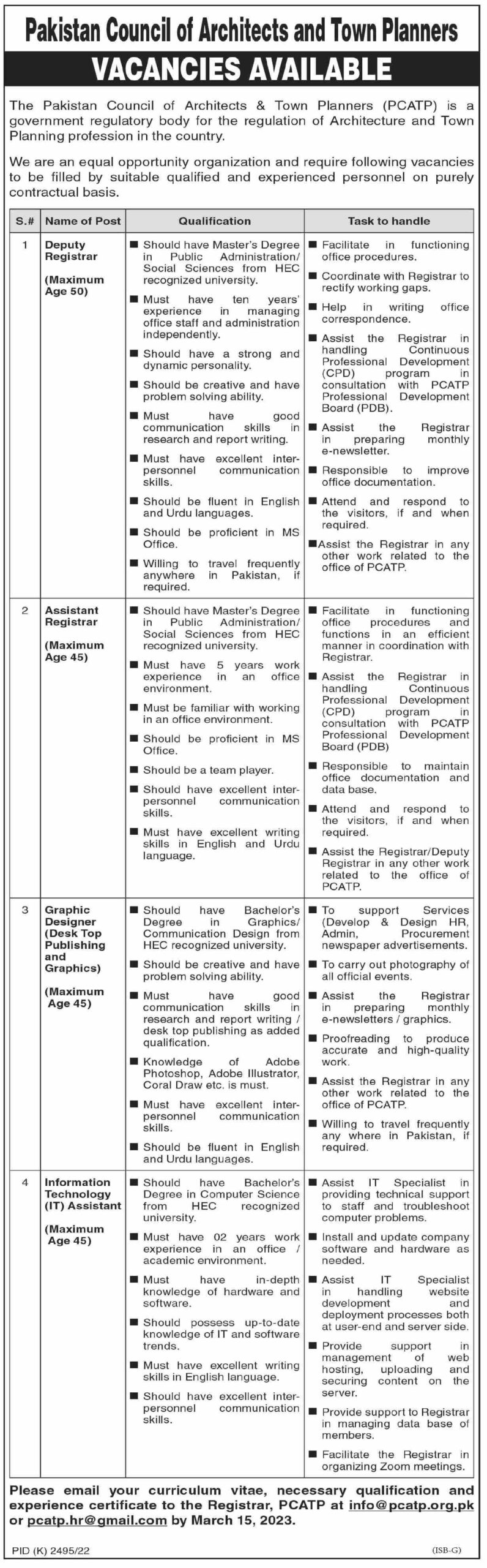 Pakistan Council of Architects and Town Planners PCATP Jobs 2023